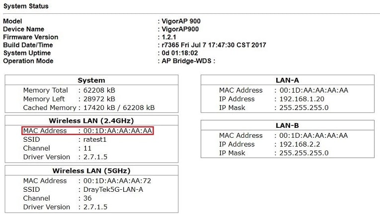 Checking the MAC address of VigorAP